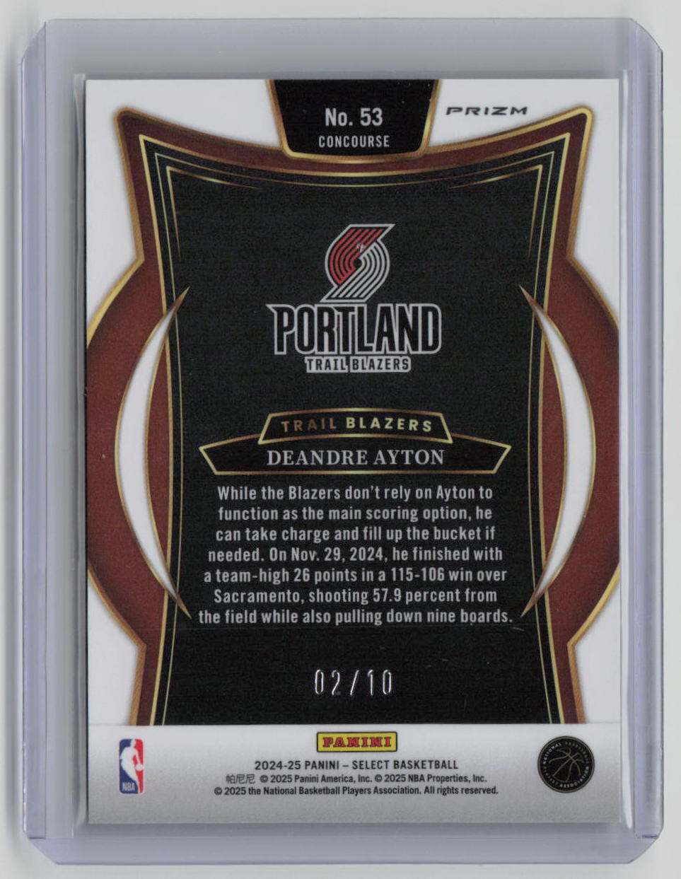 2024-25 Panini Select Prizm Deandre Ayton 02/10 Concourse #53