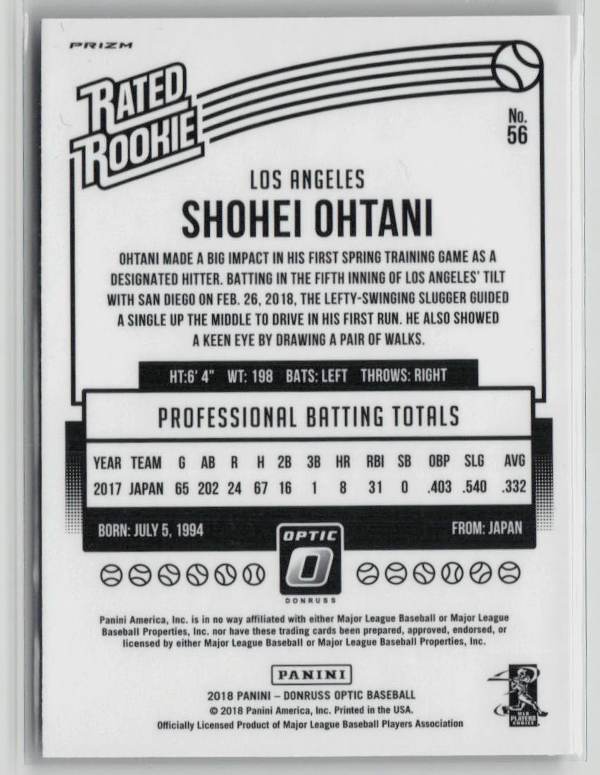2018 Donruss Optic Rated Rookie Shohei Ohtani Purple #56