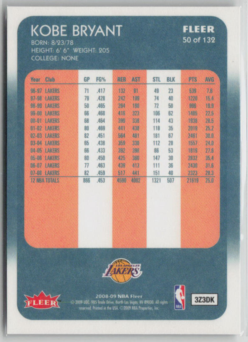 2008-09 Fleer Kobe Bryant #50