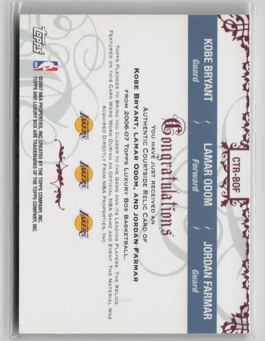 2006-07 Topps Luxury Box Lamar Odom Jordan Farmar Kobe Bryant 035/249 #CTR-BDF