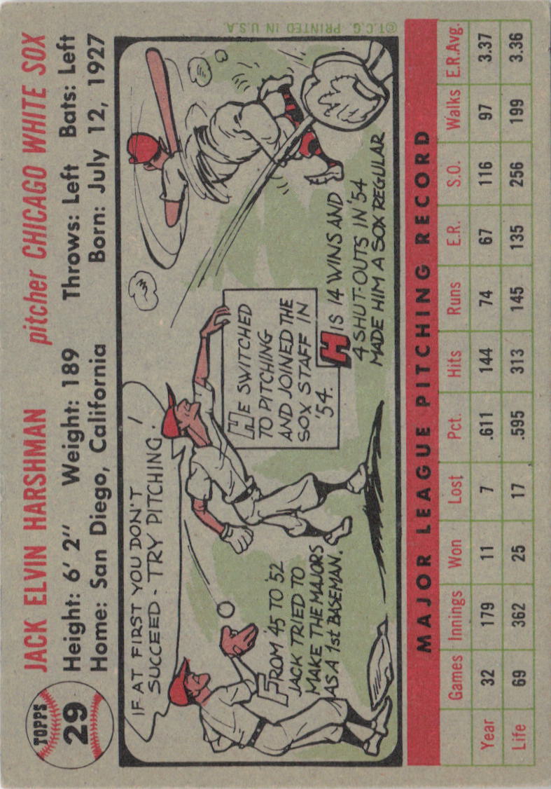 1956 Topps #29a Jack Harshman White Back