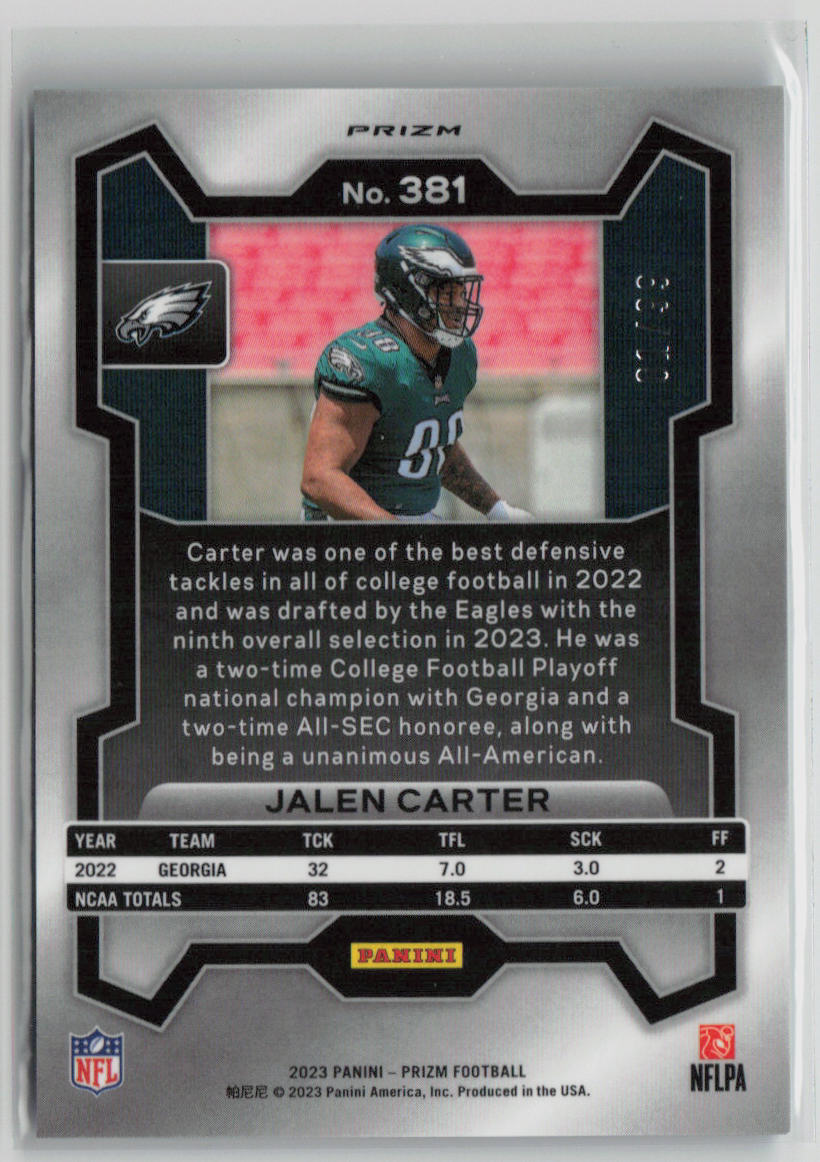2023 Panini Prizm Football Jalen Carter Rookie Blue Ice 01/99 #381