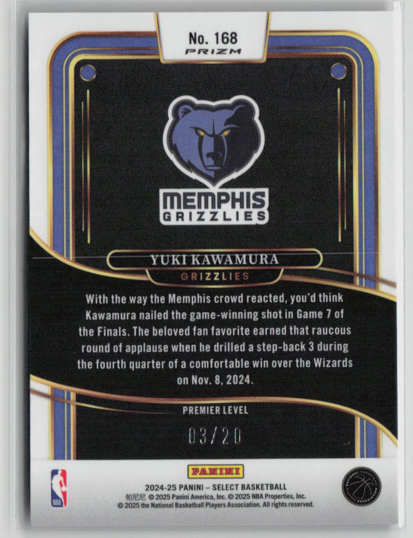2024-25 Panini Select Prizm Premier Level Yuki Kawamura Red Mojo RC 03/20 #168