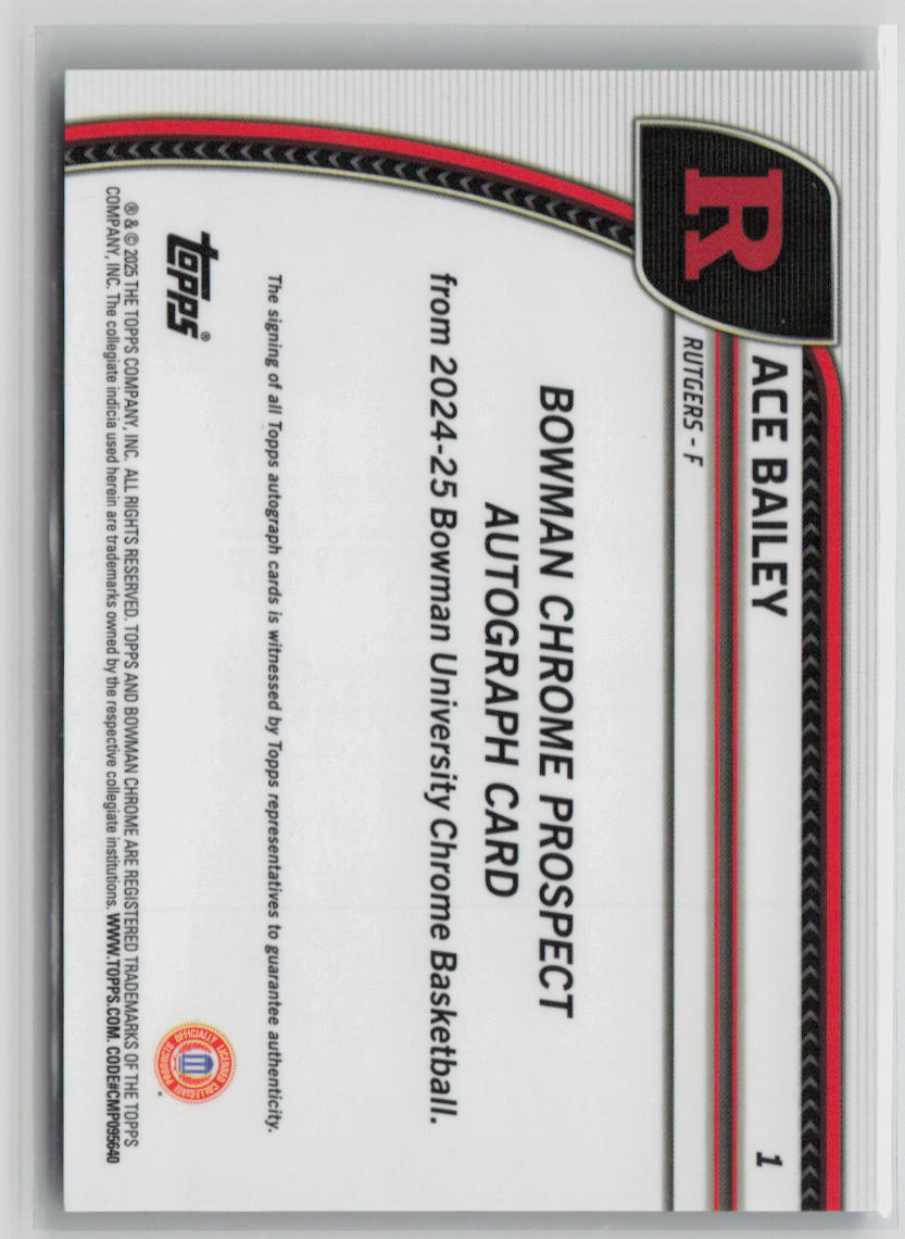 2024-25 Bowman University Chrome Ace Bailey Autograph Blue Shimmer 30/35 #1