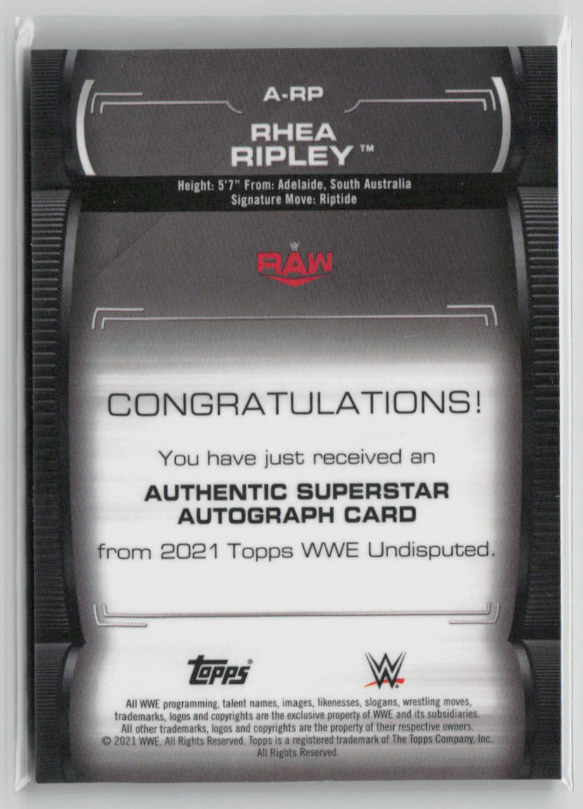 2021 Topps WWE Undisputed Rhea Ripley Superstar Autograph Card 015/199 #A-RP