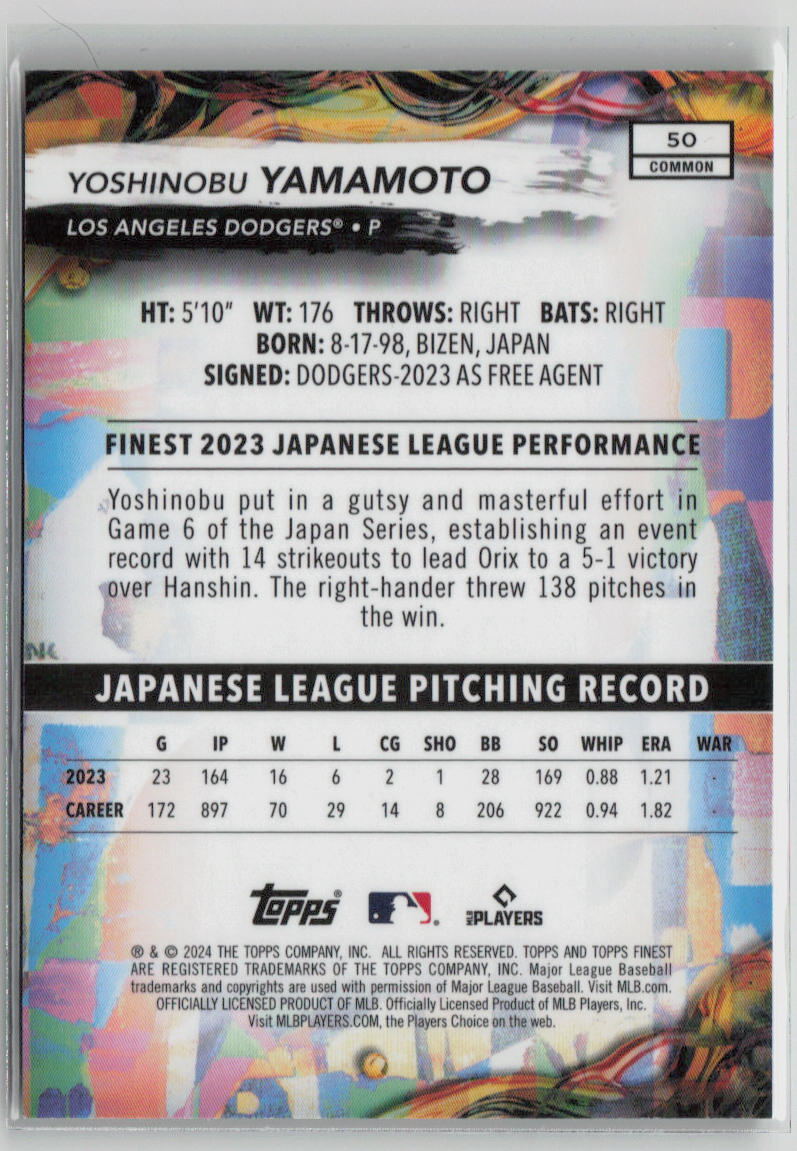 2024 Topps Finest Yoshinobu Yamamoto Rookie Oil Spill #50