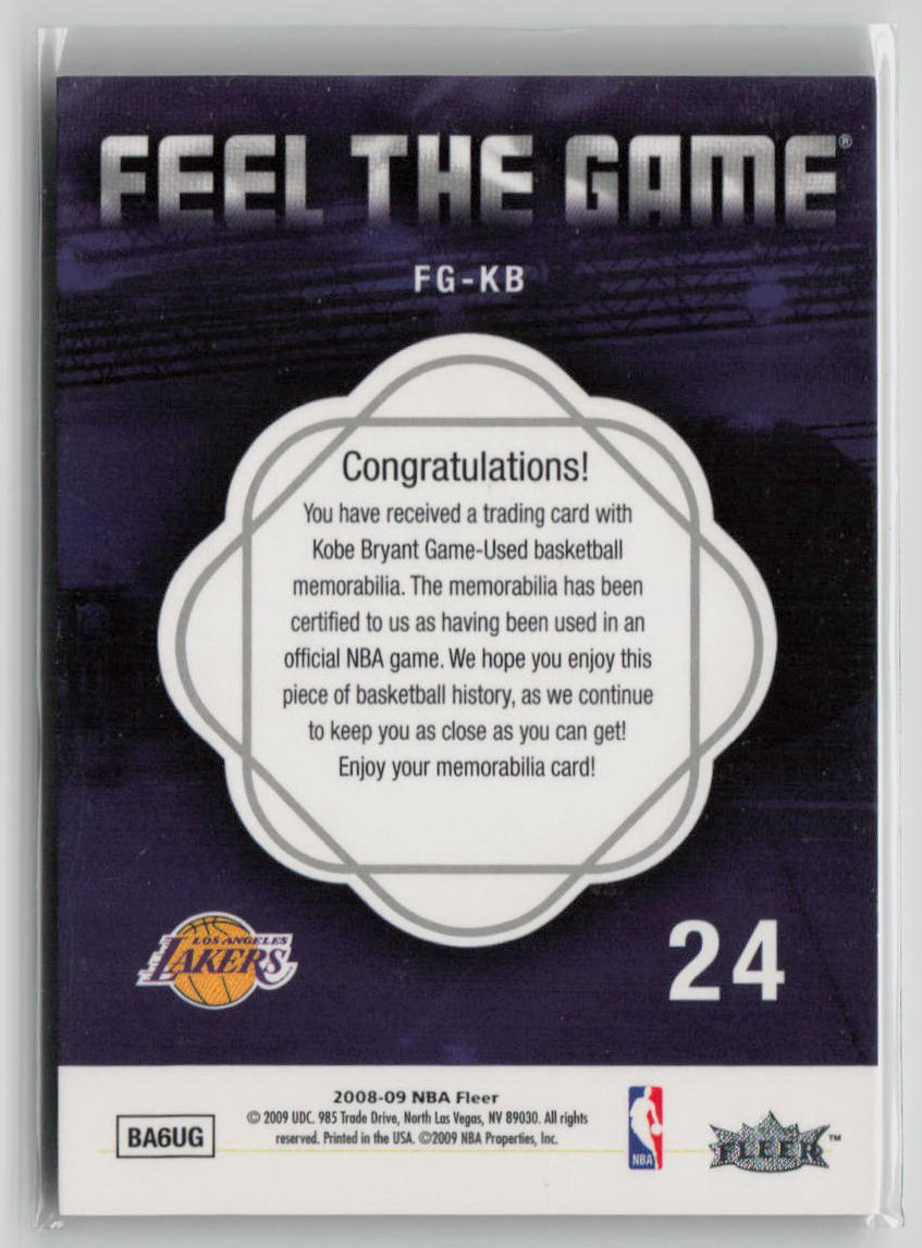 2008-09 Fleer Feel The Game Kobe Bryant Game-Used Memorabilia #FG-KB