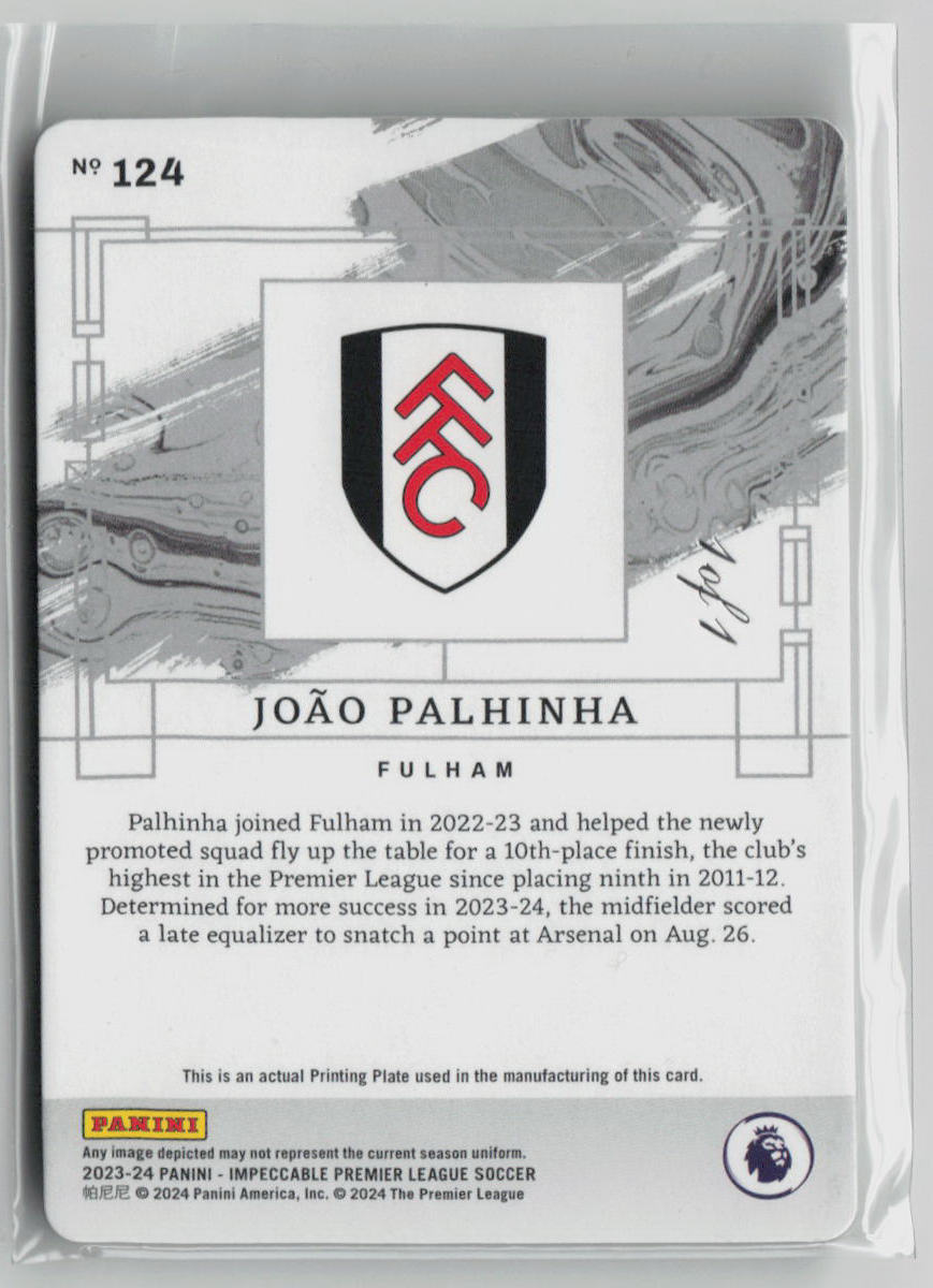 2023-24 Impeccable Premier League Soccer João Palhinha Printing Plate 1/1#124