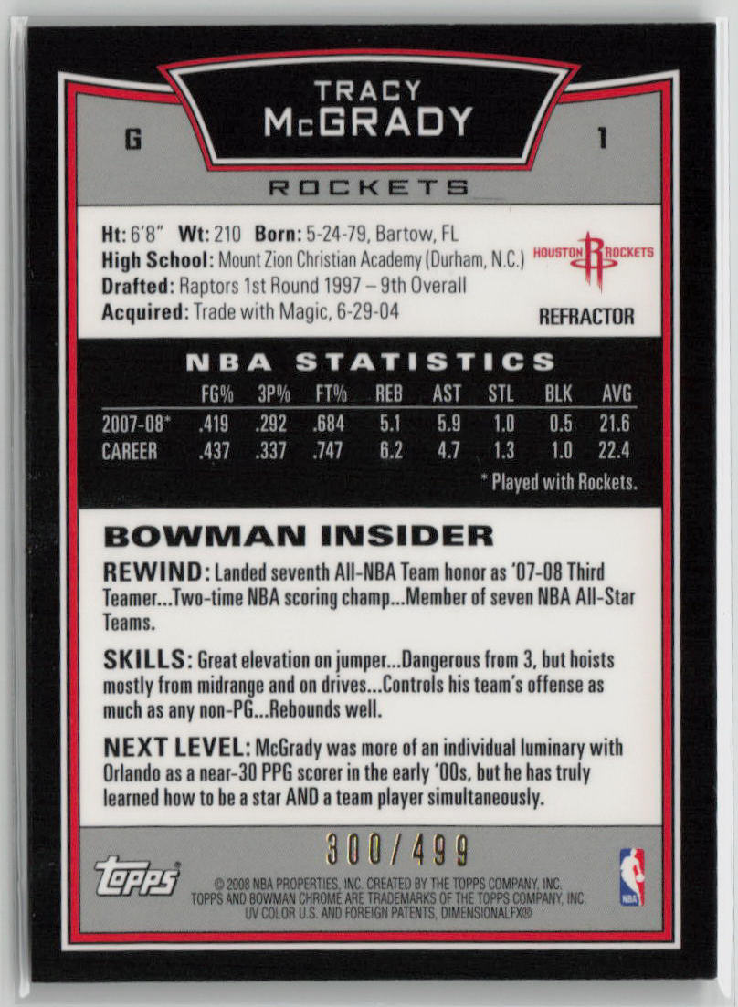 2007-08 Bowman Chrome Tracy McGrady Refractor 300/499 #1