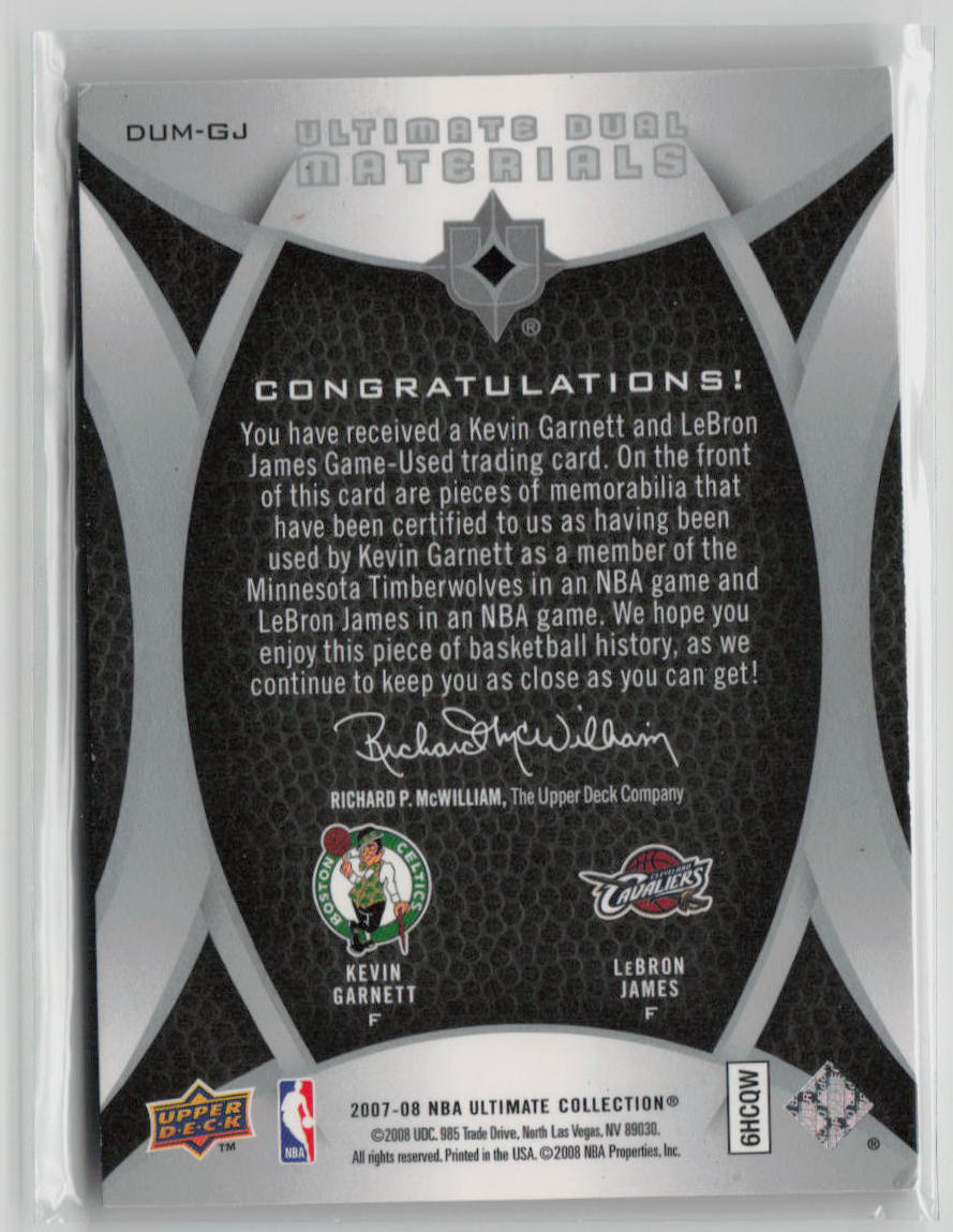 2007-08 Upper Deck Ultimate Dual Kevin Garnett LeBron James 87/99 #DUM-GJ