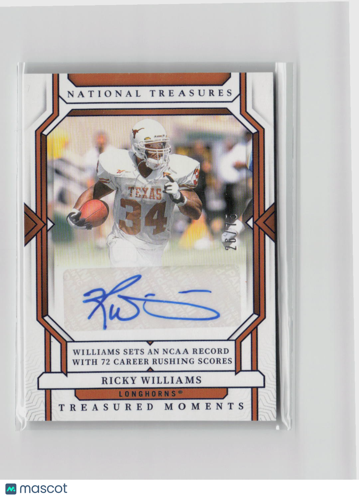 2024 Panini National Treasures Collegiate Ricky Williams 26/75 Autograph #TM-RW