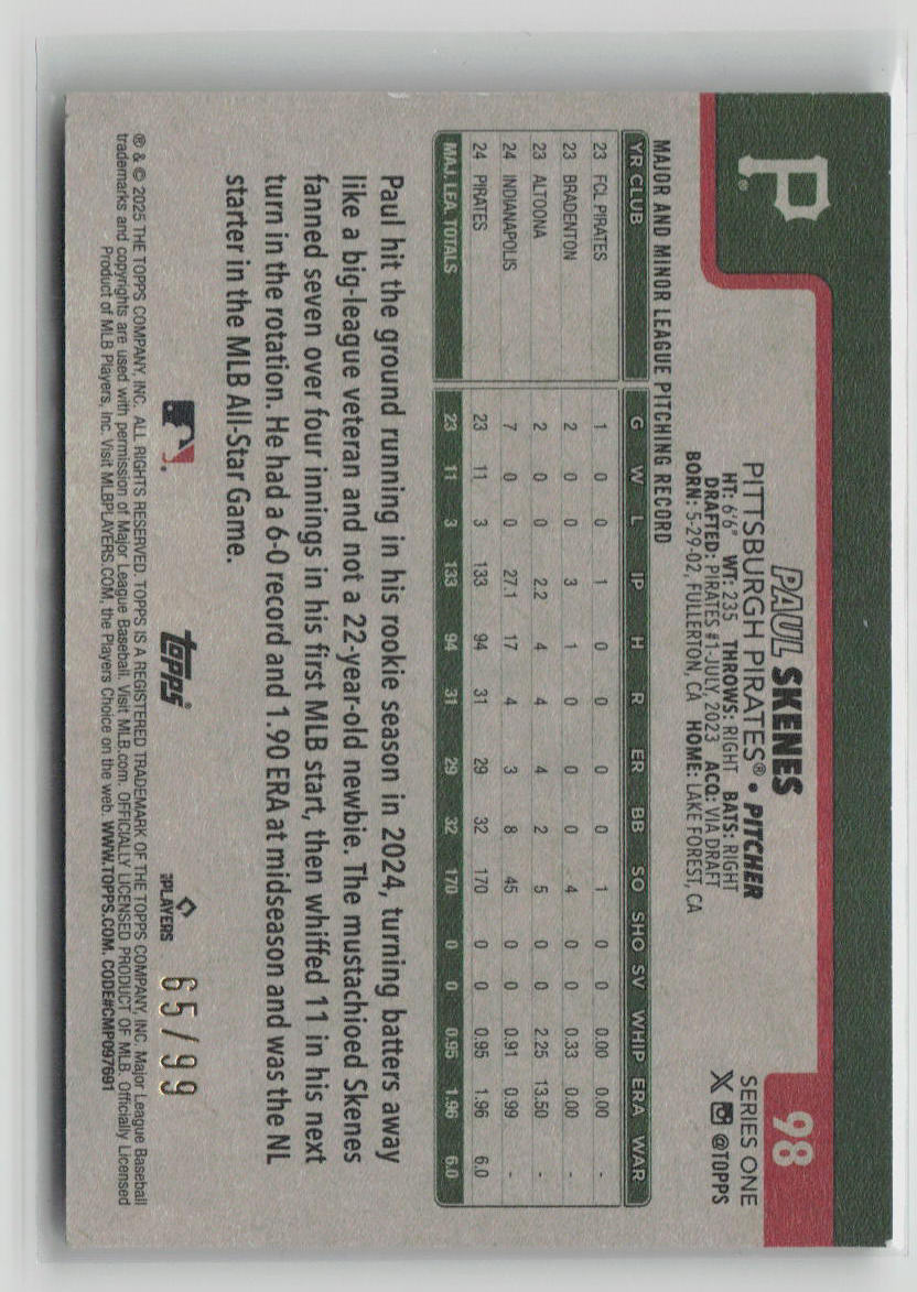 2024 Topps Paul Skenes Vintage Stock 65/99 #98