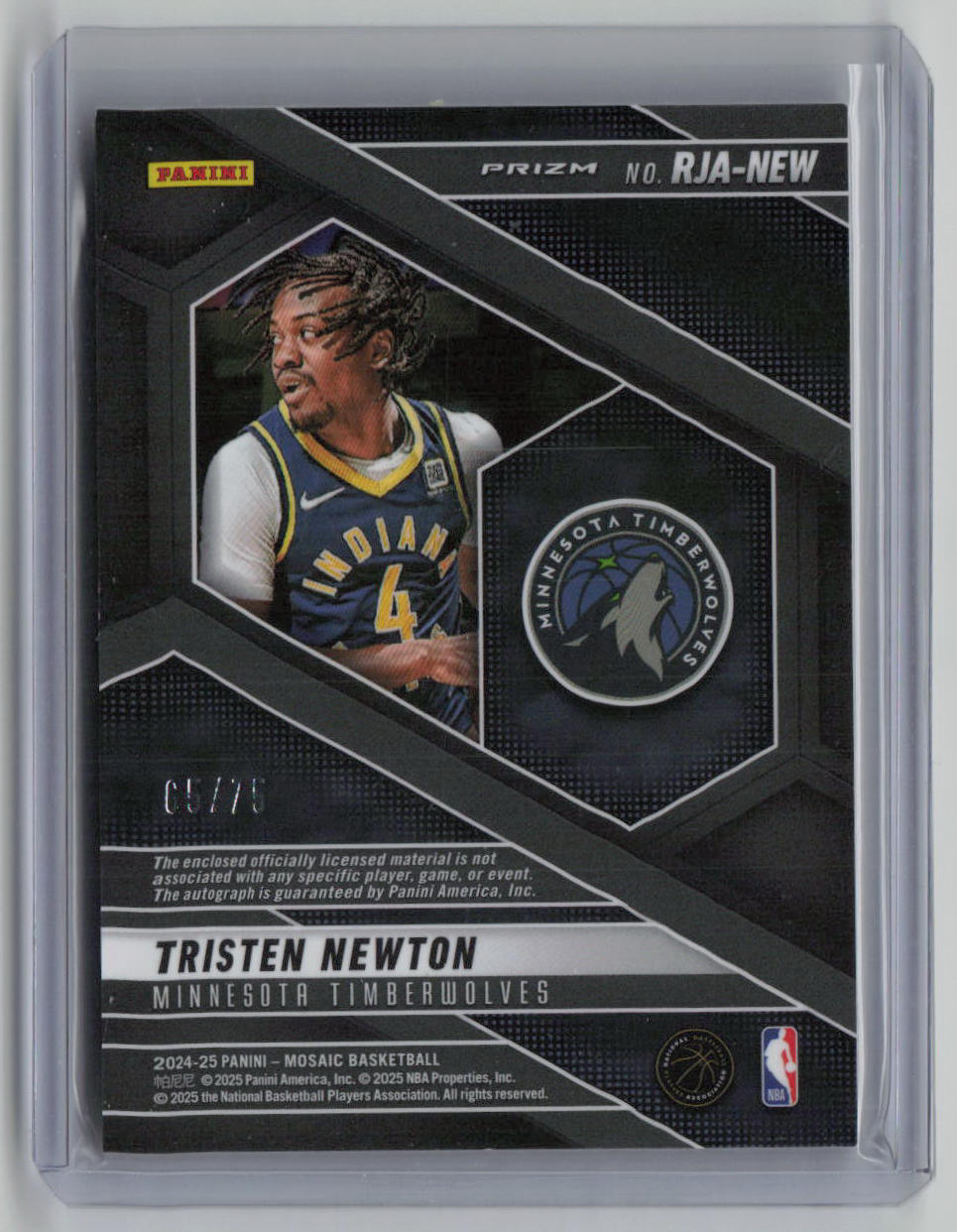 2024-25 Panini Mosaic Prizm Tristen Newton 05/75 Patch Gold #RJA-NEW
