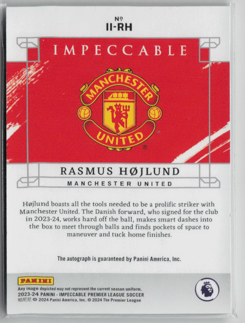 2023-24 Panini Impeccable Premier League Rasmus Højlund Autograph 18/99 #II-RH