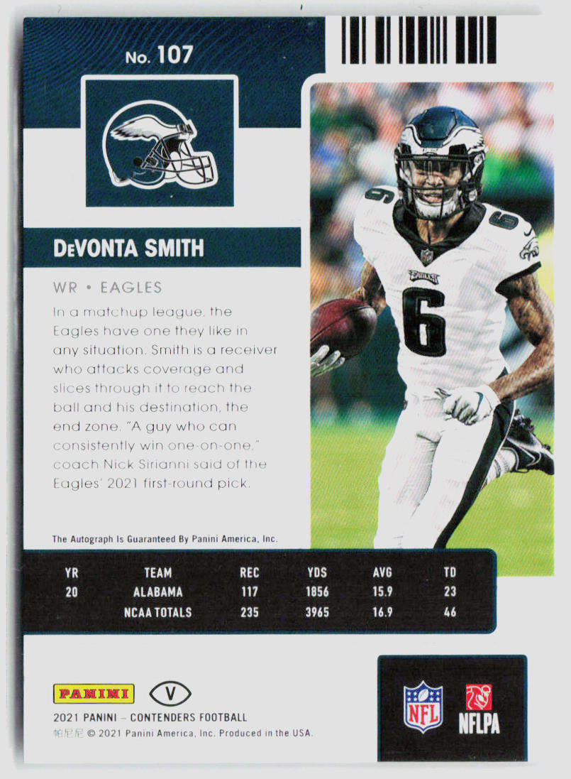 2021 Panini Contenders Devonta Smith Green Foil Rookie Auto 10/10 #107