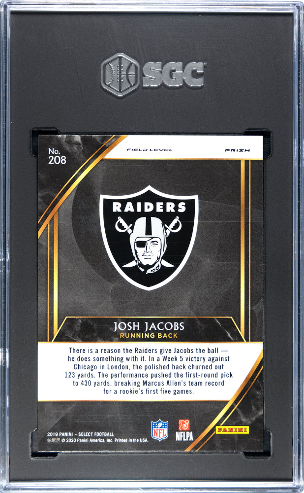 2019 Panini Select Josh Jacobs Tiger Field Level Rookie #208 SGC 9.5
