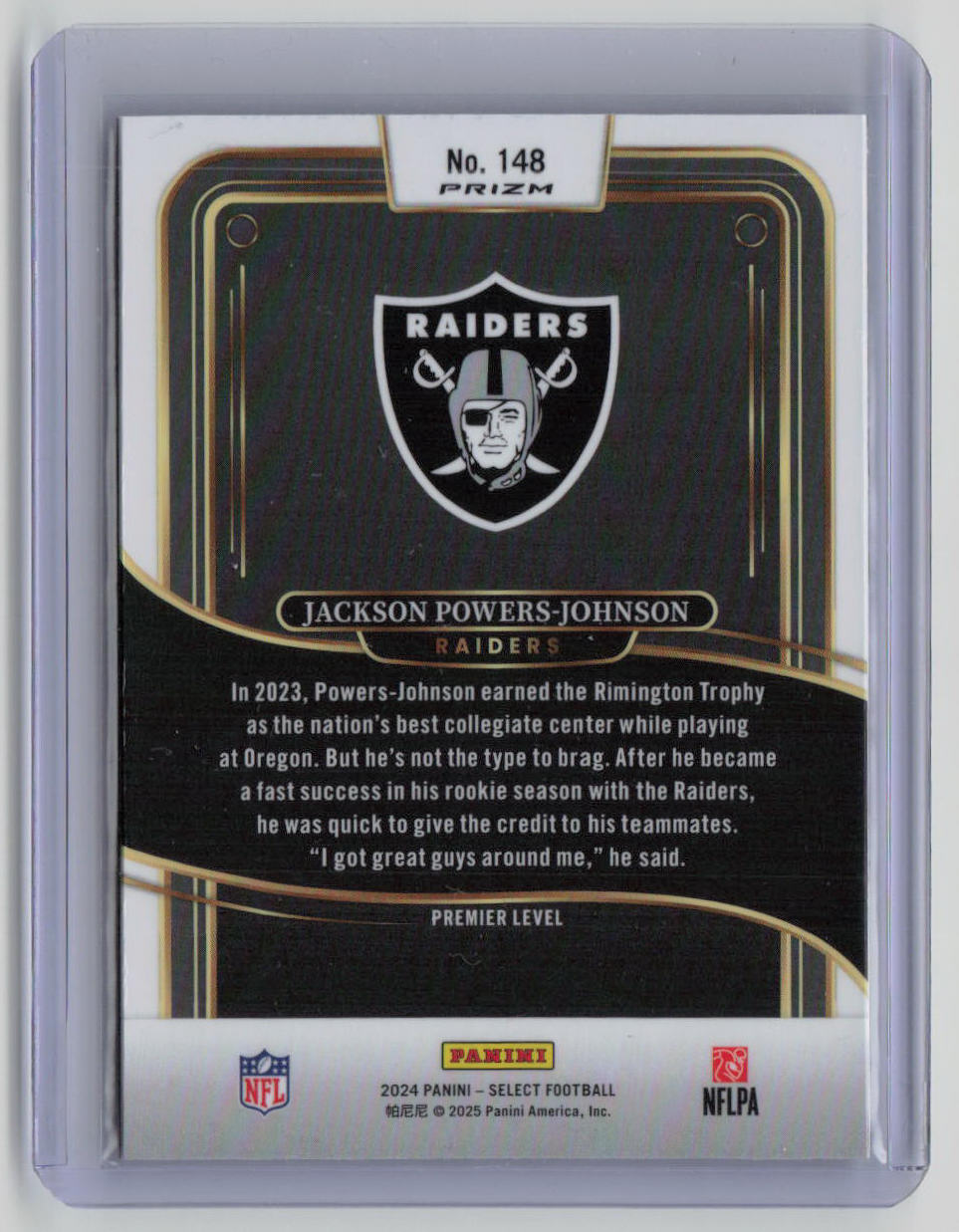 2024 Panini Select Prizm Jackson Powers-Johnson RC Premier Level Zebra #148