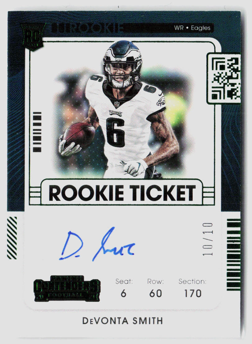 2021 Panini Contenders Devonta Smith Green Foil Rookie Auto 10/10 #107