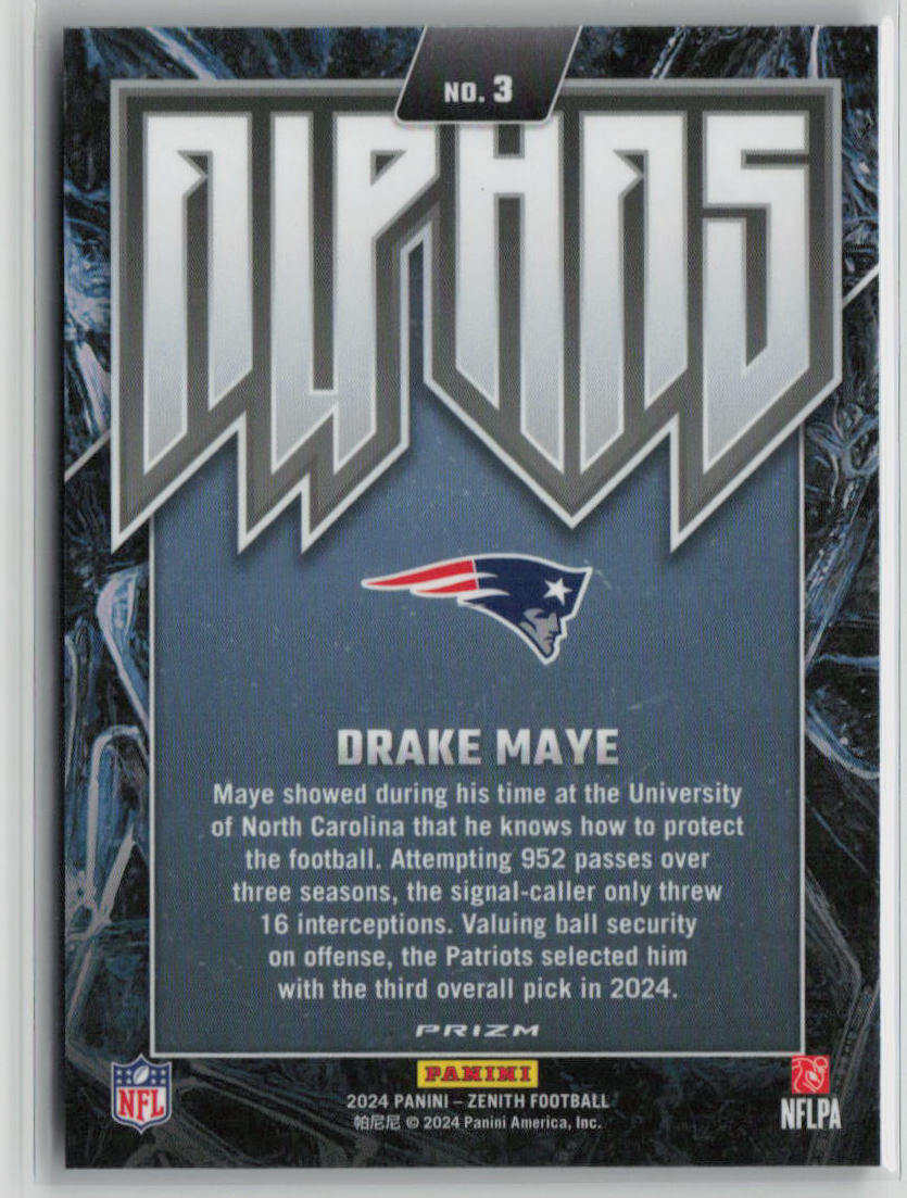 2024 Panini Zenith Alpha Drake Maye Rookie Case Hit #No. 3