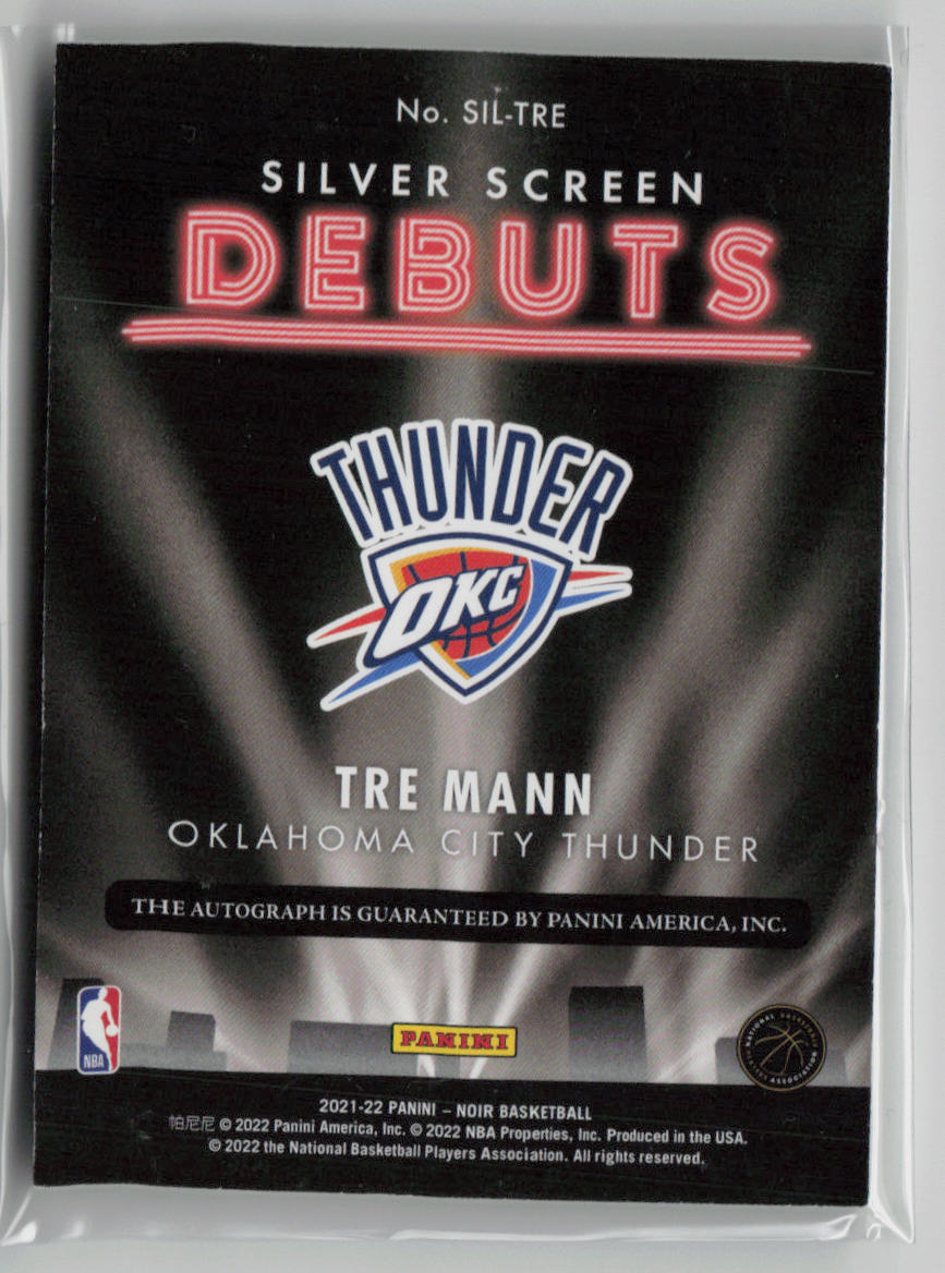 2021-22 Panini Noir Silver Screen Debuts Tre Mann 09/10 RC #SIL-TRE