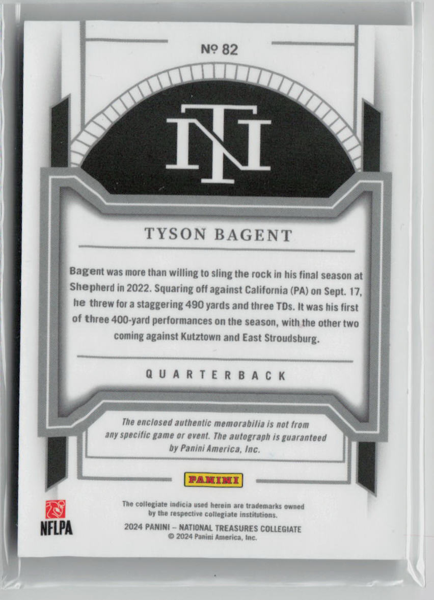2024 Panini National Treasures Collegiate Tyson Bagent Autograph 09/25 Patch #82