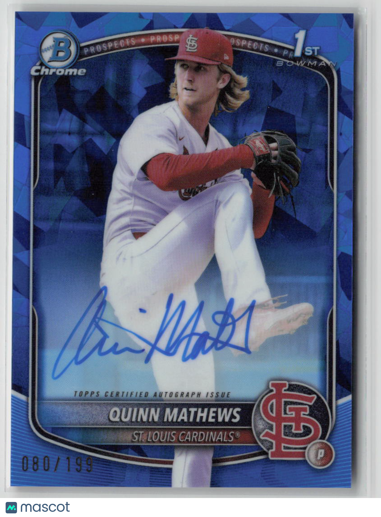 2025 Bowman Chrome Quinn Mathews 080/199 Sapphire Auto #CPA-QM