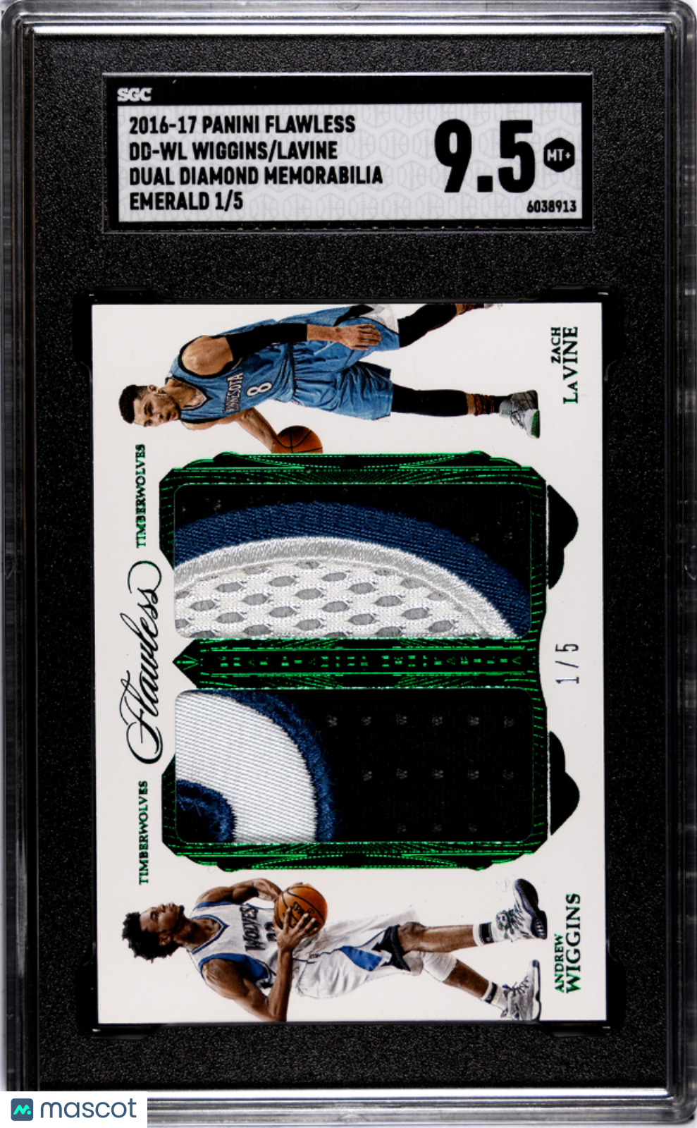 2016 Panini Flawless Lavine Wiggins Dual Patch Emerald 1/5 #DD-WL SGC 9.5