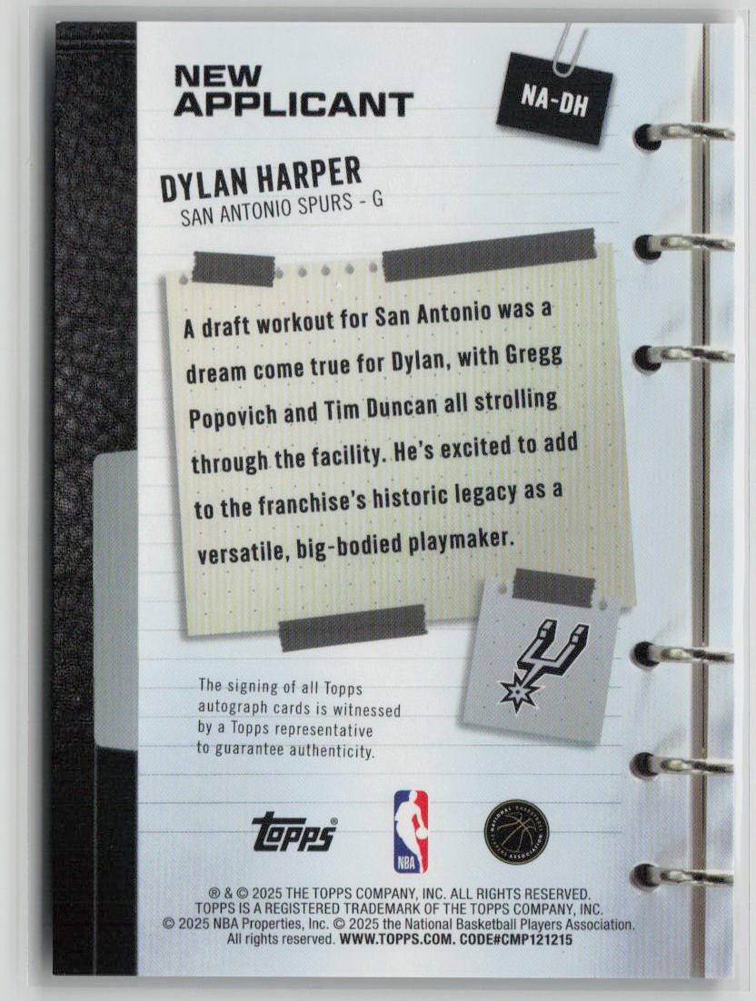 2025 Topps New Applicant Dylan Harper Rookie Auto Orange 11/25 #NA-DH