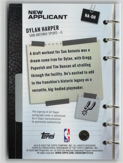 2025 Topps New Applicant Dylan Harper Rookie Auto Orange 11/25 #NA-DH