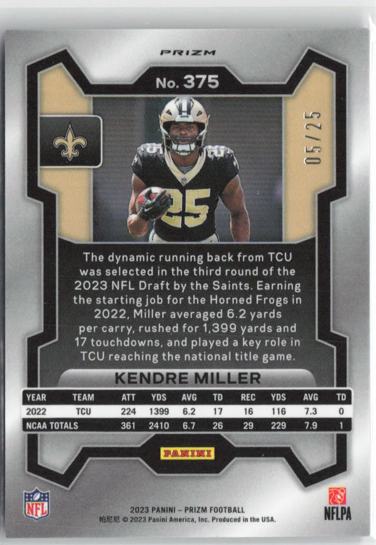 2023 Panini Prizm Kendre Miller Rookie RC 05/25 Blue Shimmer #375