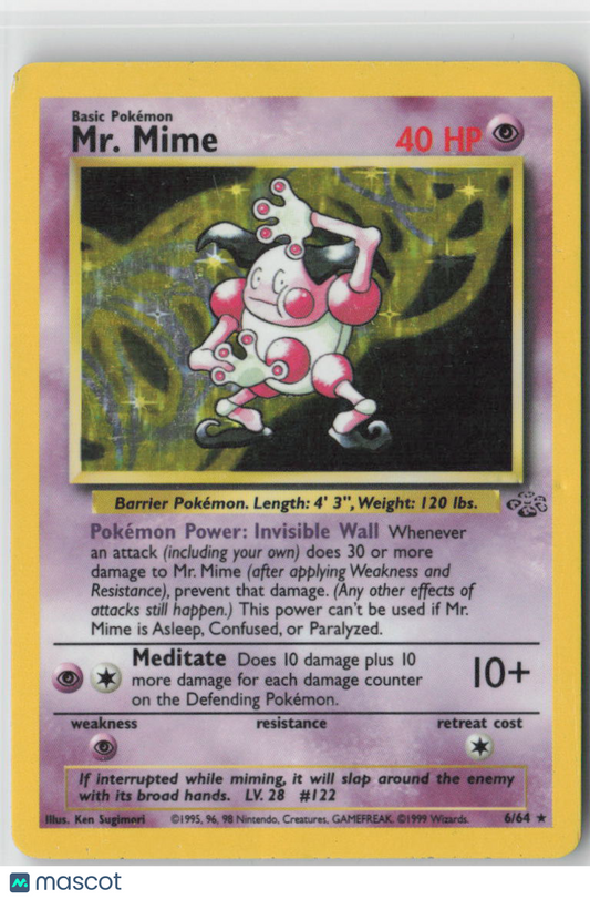 1999 Pokemon Mr. Mime 6/64 Jungle Unlimited Nintendo