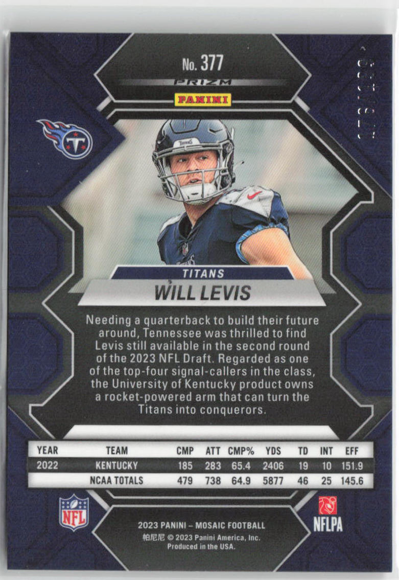 2023 Panini Mosaic Will Levis Rookie RC Orange /199 #No. 377