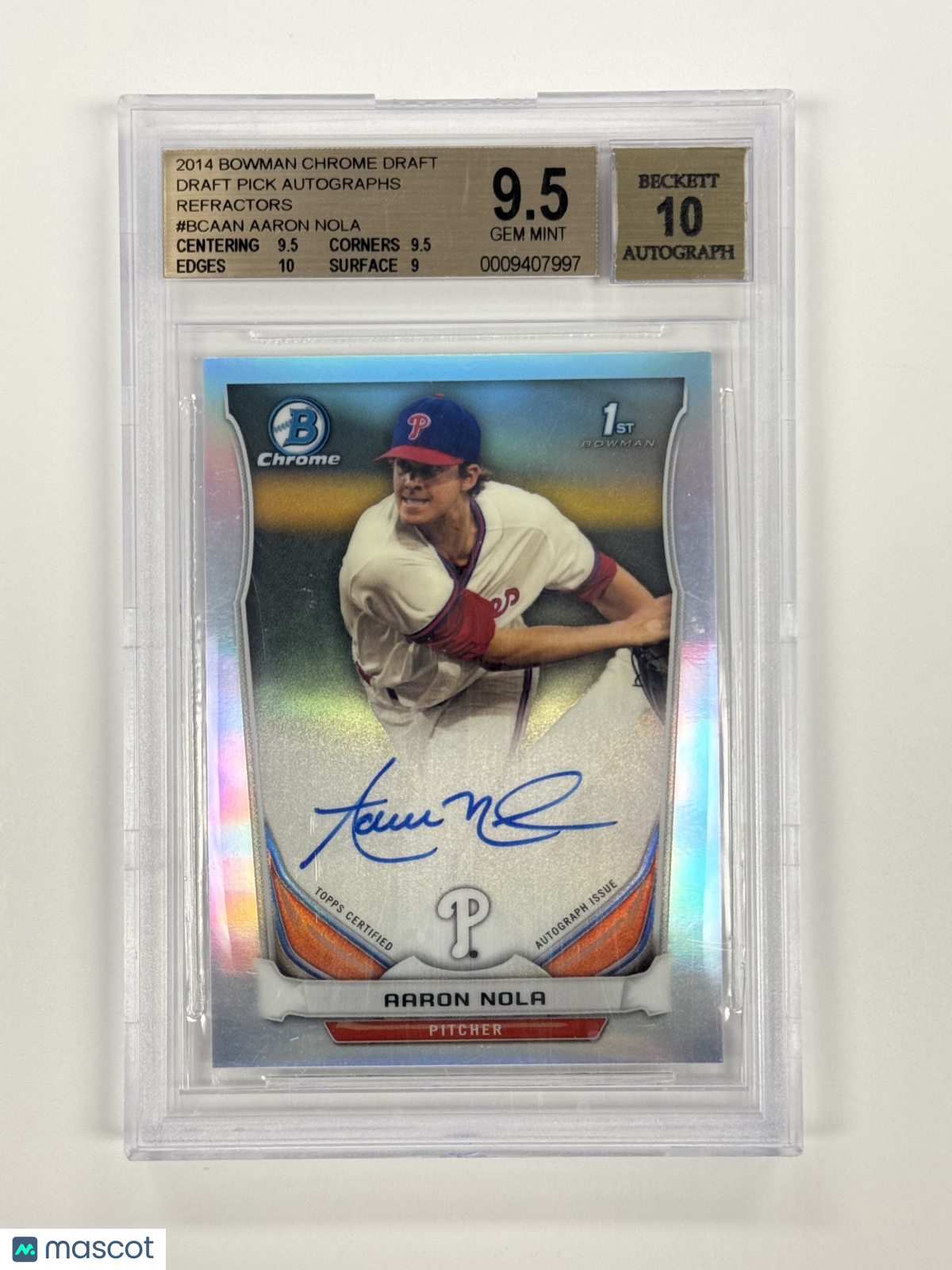 2014 Bowman Chrome Draft Aaron Nola Auto Refractor #BCAAN BGS 9.5