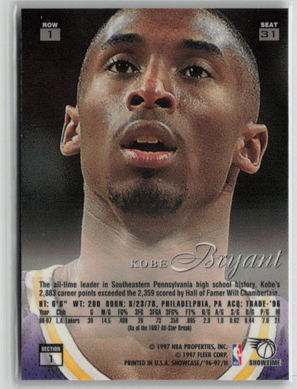 1996-97 Flair Showcase Row 1 Kobe Bryant #31
