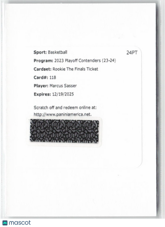 2023 Panini Contenders Marcus Sasser Finals Rookie Auto /25 REDEMPTION CARD #118