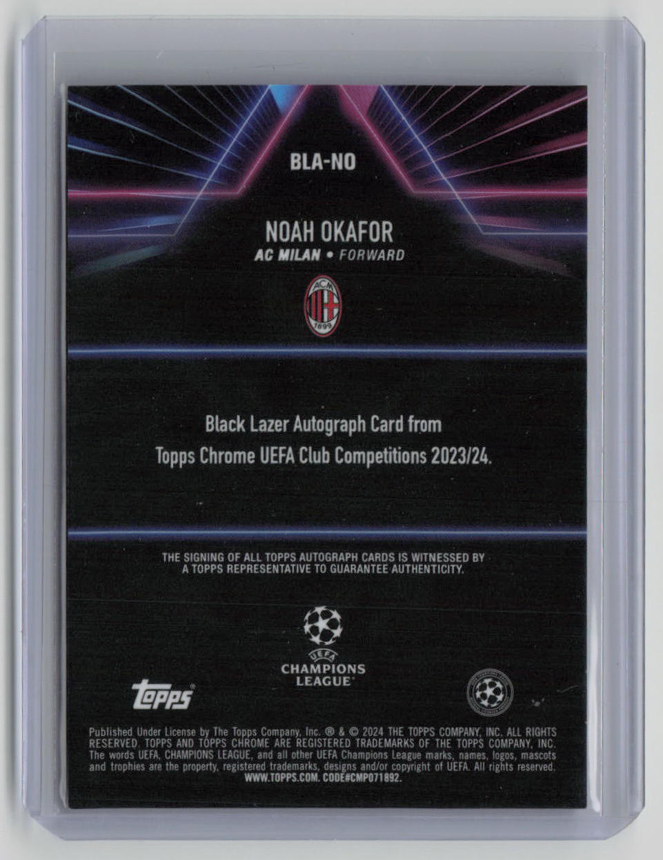 2023-24 Topps Chrome Black Lazer Noah Okafor Autograph #BLA-NO