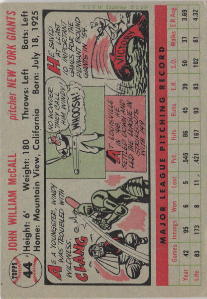 1956 Topps #44a Windy McCall White Back