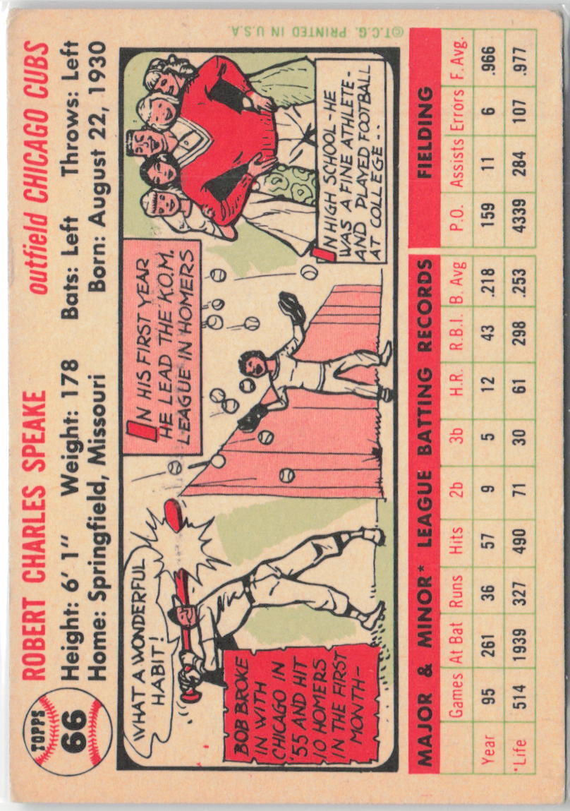 1956 Topps #66b Bob Speake White Back