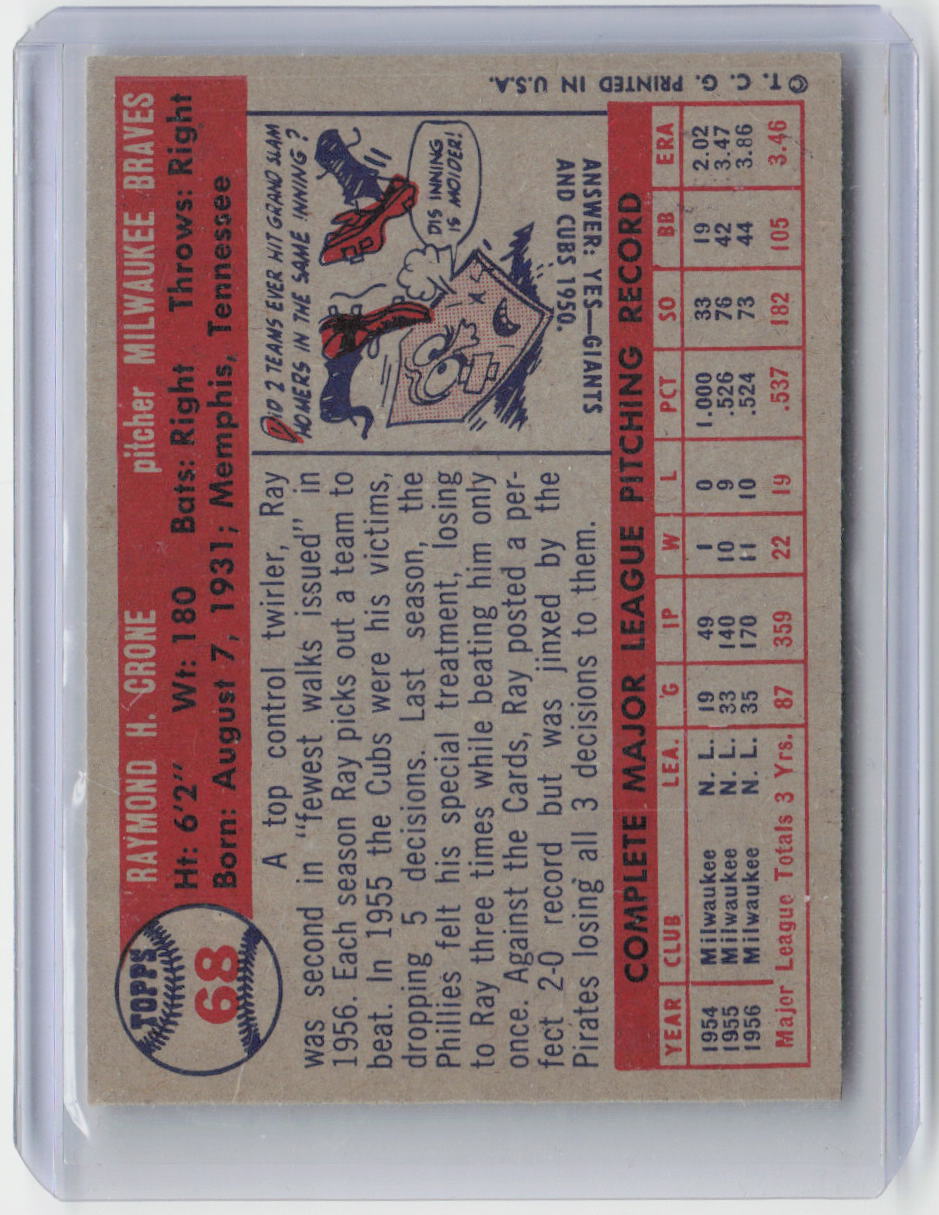 1957 Topps #68 Ray Crone