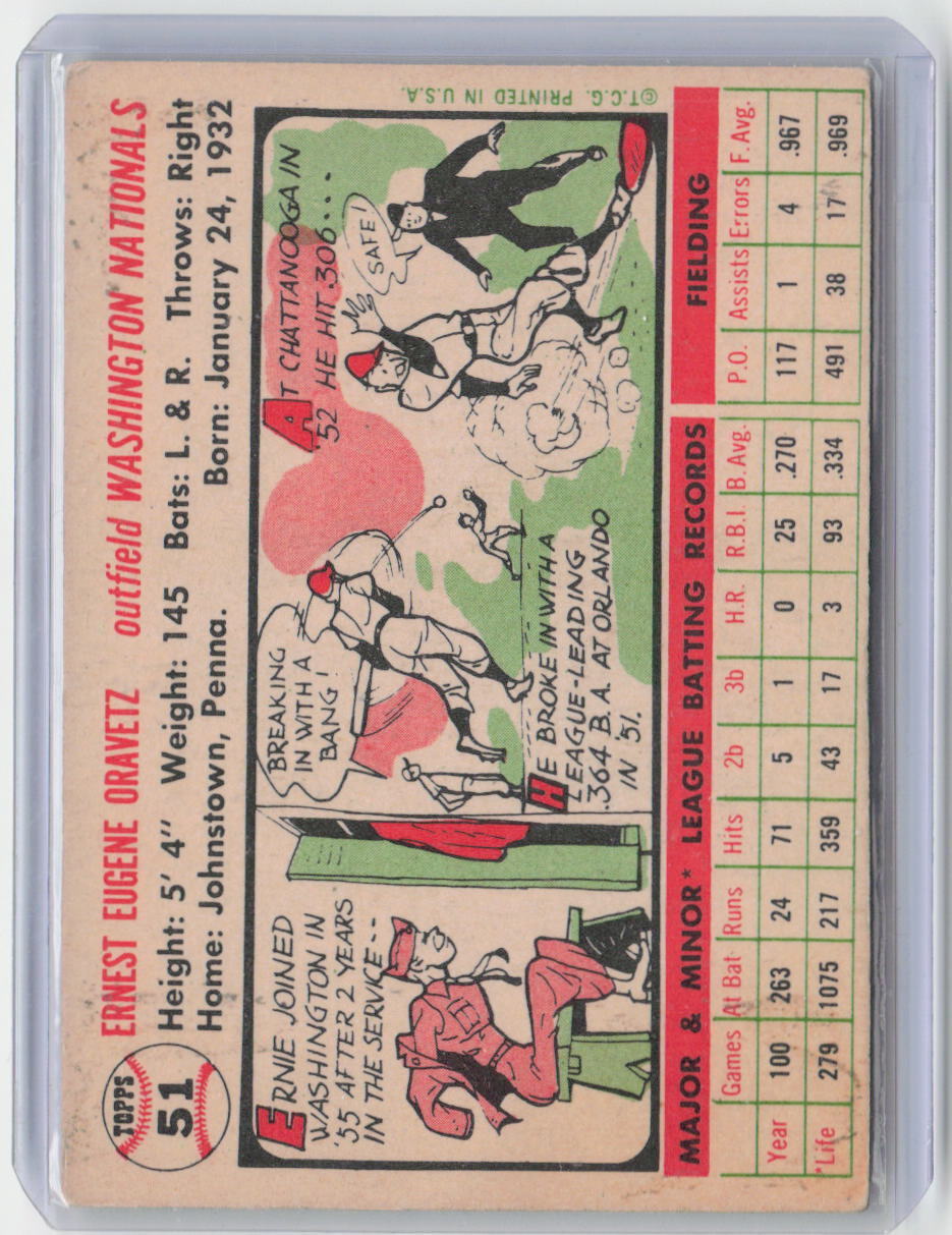 1956 Topps #51b Ernie Oravetz White Back