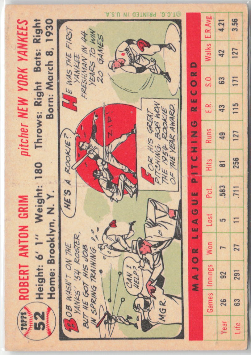 1956 Topps #52a Bob Grim White Back