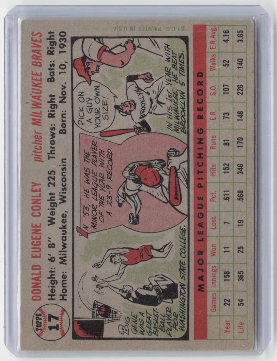 1956 Topps #17b Gene Conley Gray Back