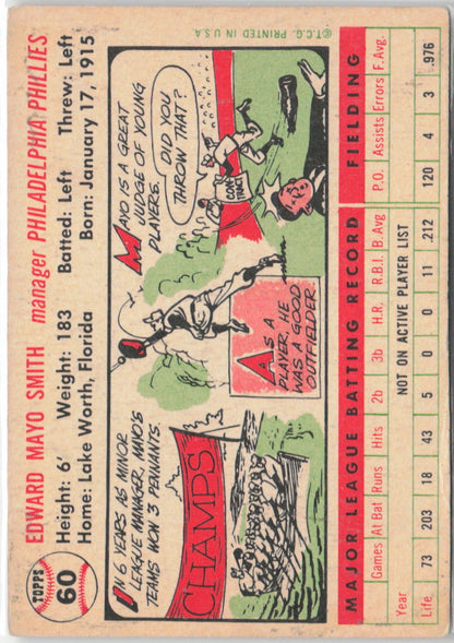 1956 Topps #60a Mayo Smith White Back