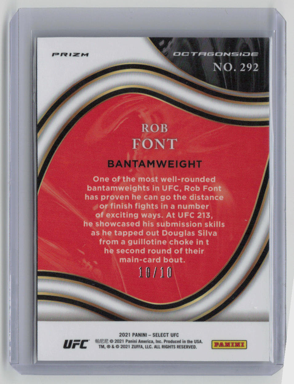 2021 Panini Select UFC Rob Font Octagonside 10/10 Gold 10/10 #292