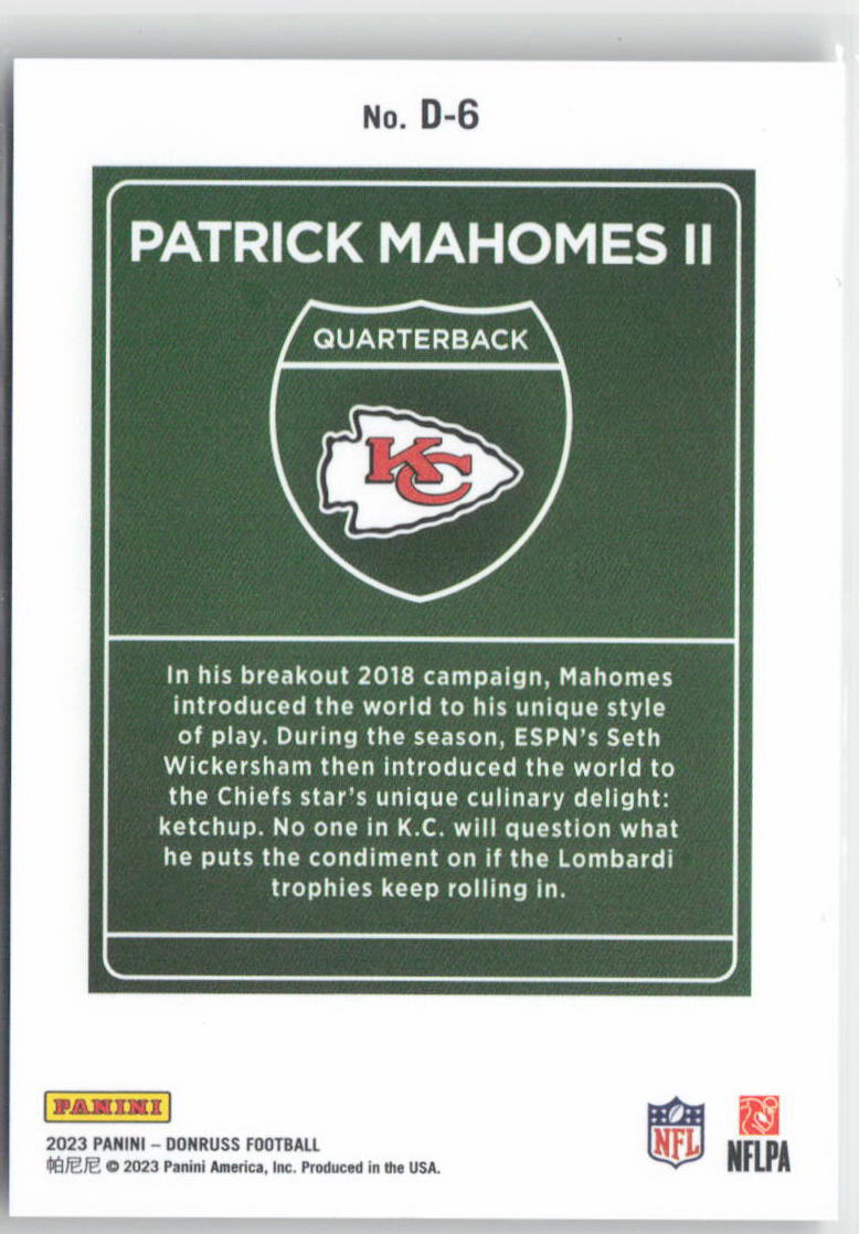 2023 Panini Donruss Patrick Mahomes II Downtown #D-6