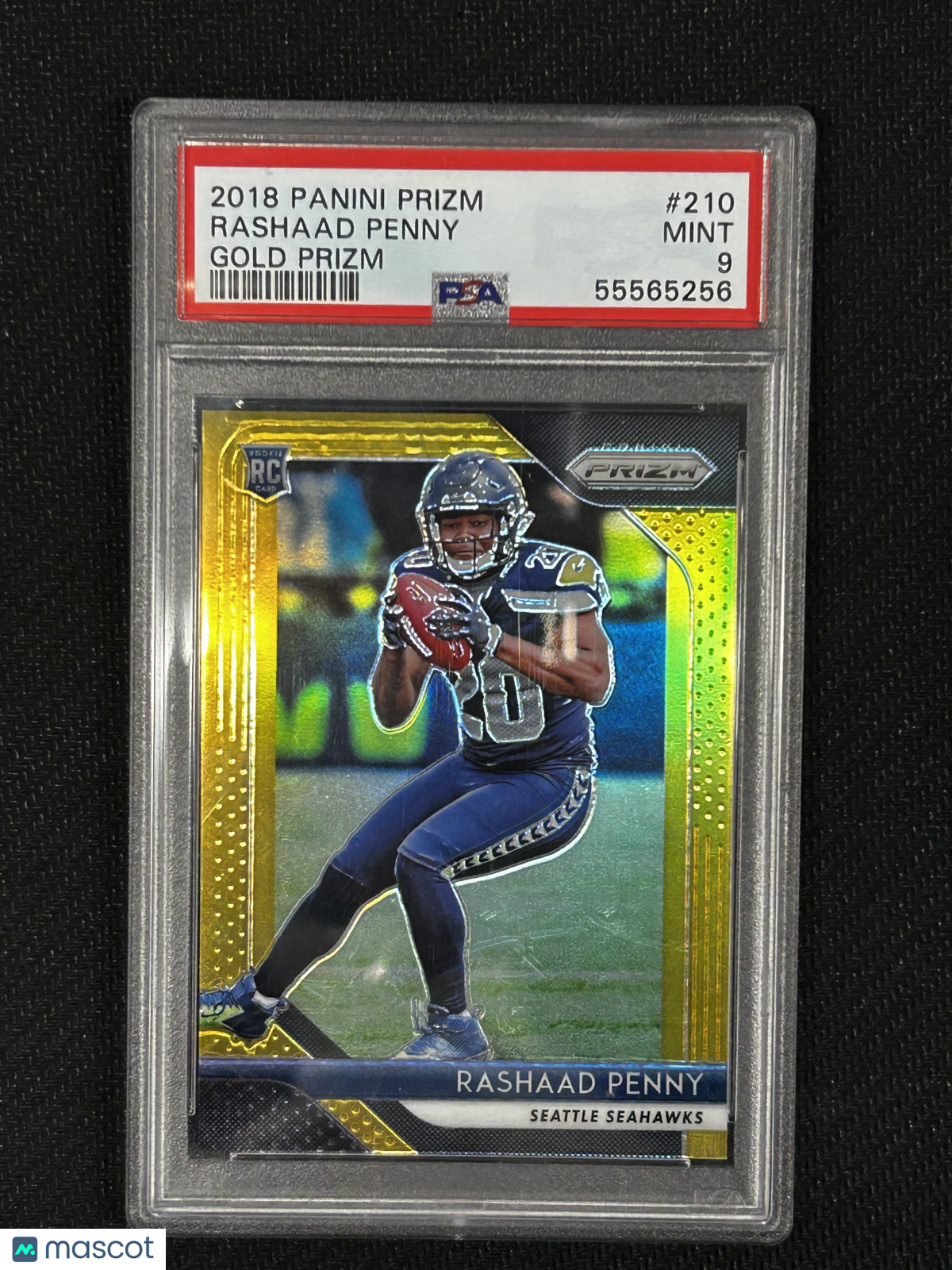 2018 Panini Prizm Rookie Rashaad Penny Gold Prizm 01/10 #210 PSA 9