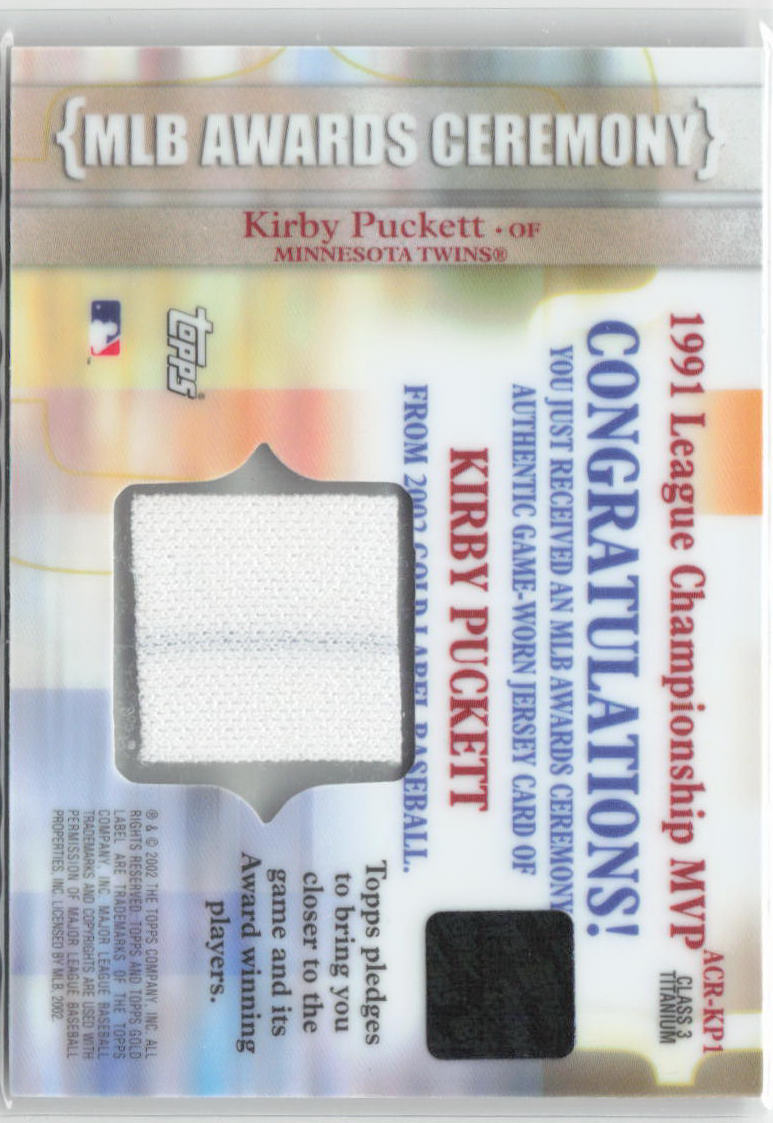 2002 Gold Label Kirby Puckett Relics Class 3 Platinum #ACR-TG1