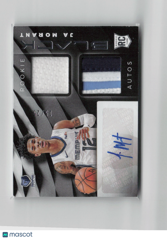 2019-20 Panini Black Ja Morant Autograph RC Patch 15/25 #RM-JA