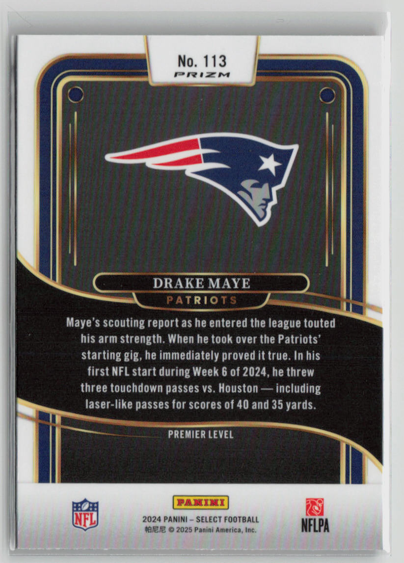 2025 Panini Select Prizm Drake Maye RC Premier Level Red Blue Flash #113
