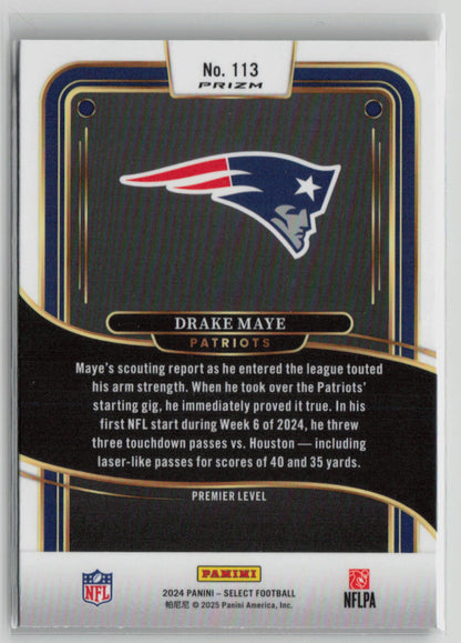 2025 Panini Select Prizm Drake Maye RC Premier Level Red Blue Flash #113